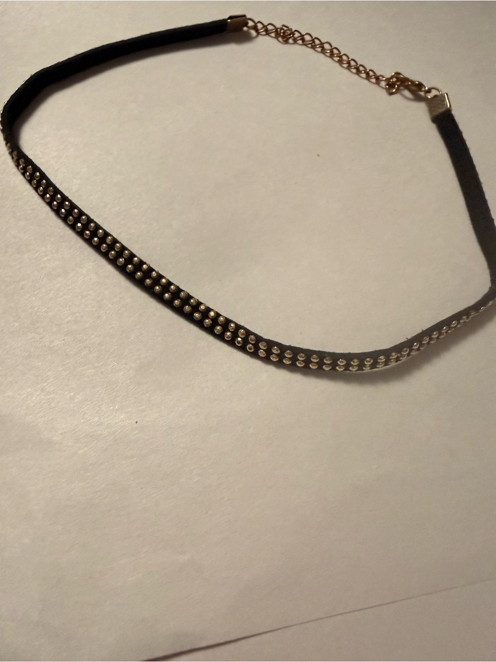 Black Leather Gold Studded Choker Necklace Adjustable Y2K Goth